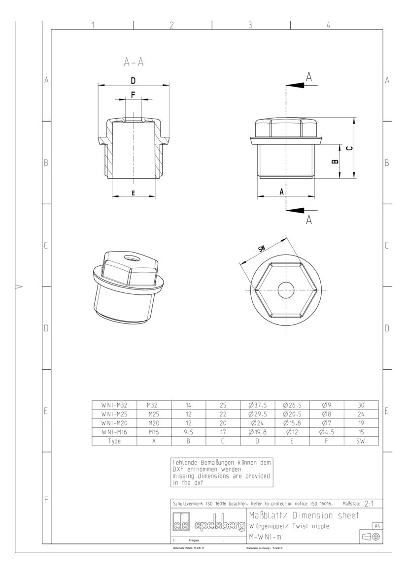SPELSBERG Kabeleinsteckstutzen IP54 lgr WNI M25  25mm 9-16mm hfr offen