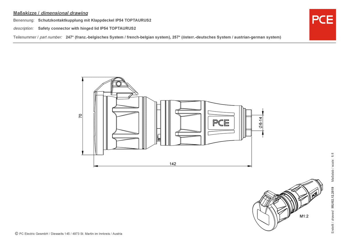PC ELECTRIC Schutzkontaktkupplung Kst IP54 ger sw 25712-sr