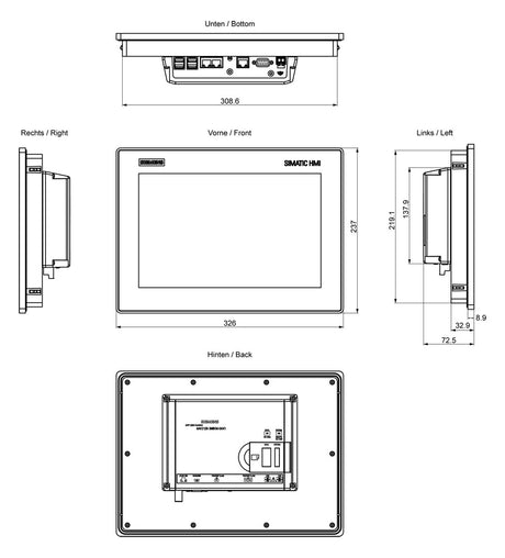SIEMENS Grafik-Panel m.Farbdisplay DC 6AV2128-3MB06-0AX1 19,2-28,8V 2HW/IE