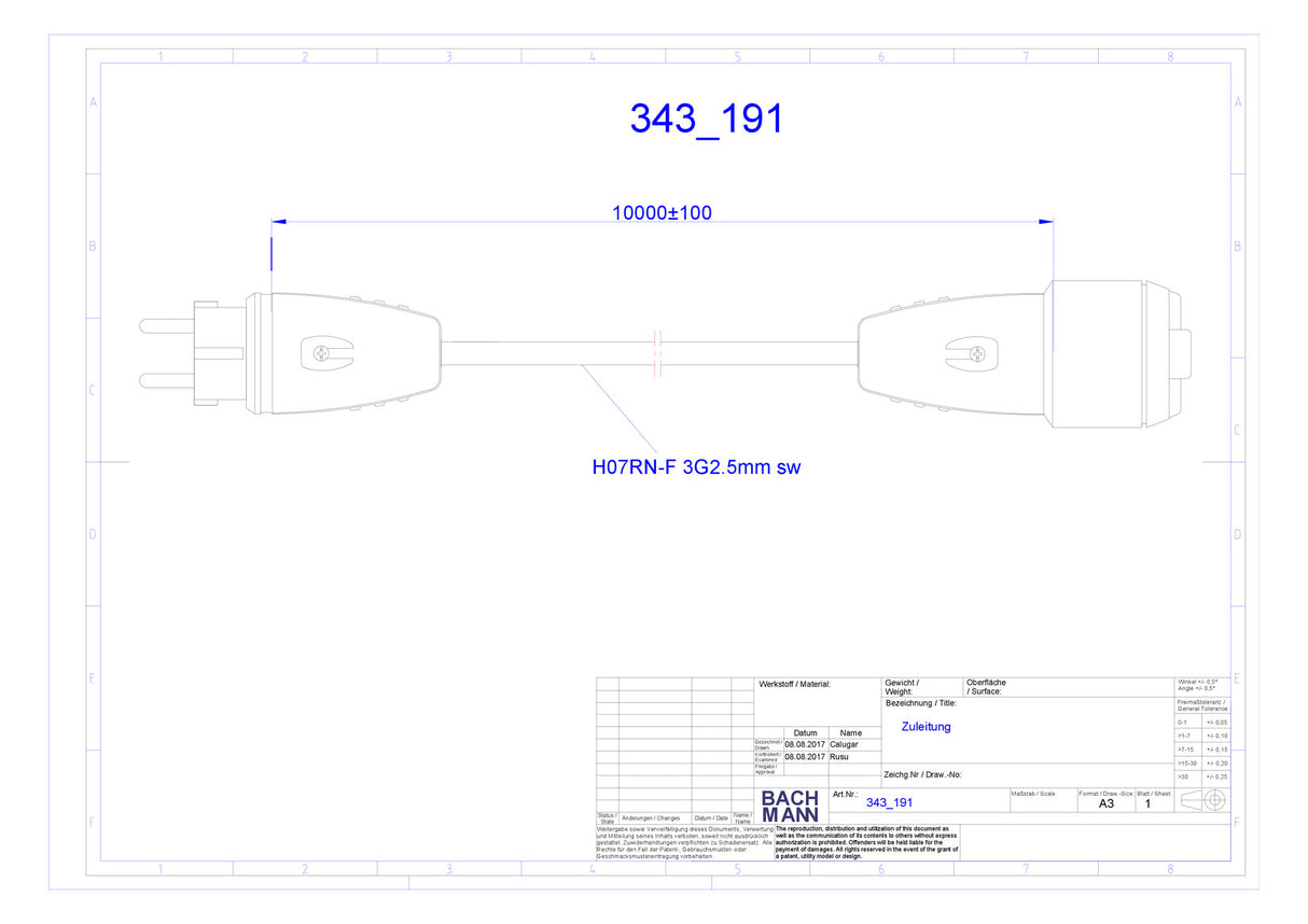 BACHMANN Netzanschlussleitung 10m 16A sw 343.191 3x2,5qmm IP44 Schutzk-Kuppl