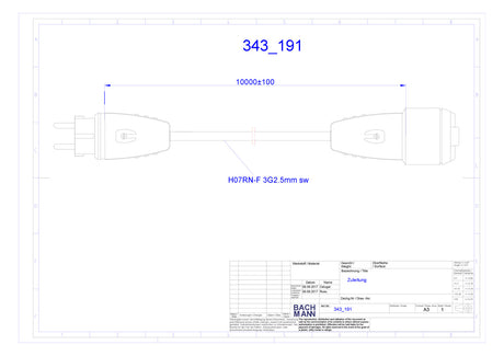 BACHMANN Netzanschlussleitung 10m 16A sw 343.191 3x2,5qmm IP44 Schutzk-Kuppl