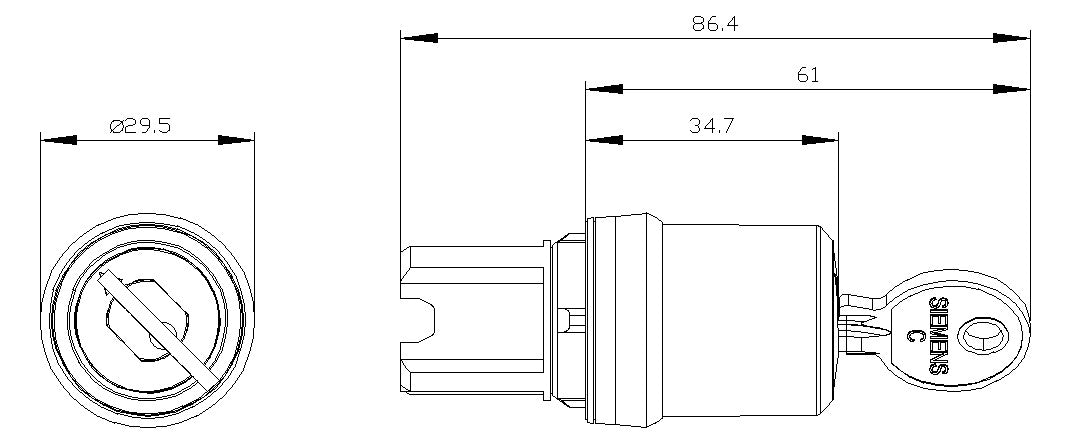 SIEMENS Schlüsselschalter 2stuf rechteck 3SU1000-5BF11-0AA0  22mm 29,45x59,4mm
