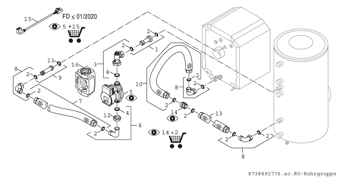 BOSCH Zub. Warmwasserspeicher BCC 27-HE Rohrgruppe mit Speicherladepumpe