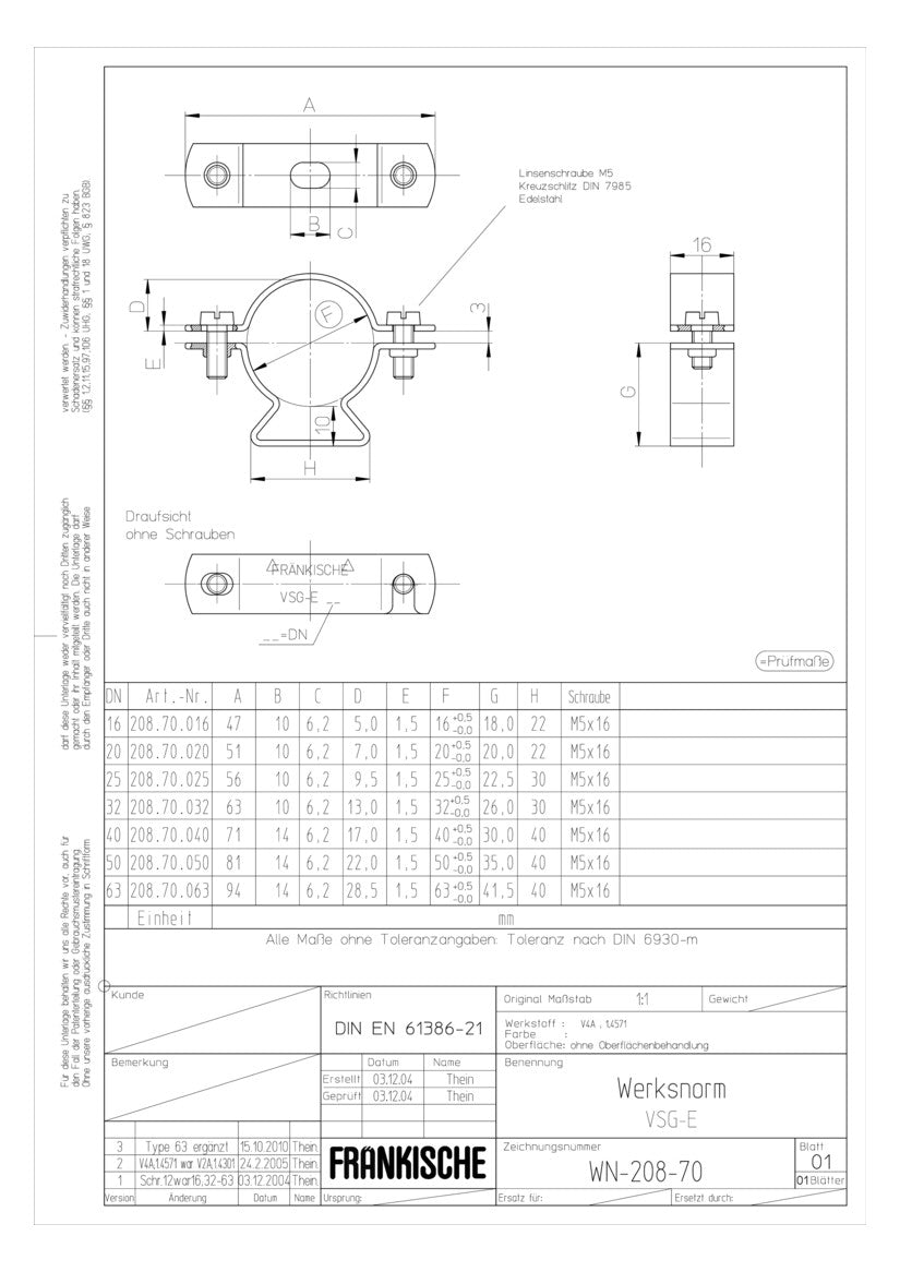 FRÄNKISCHE Befestigungsschelle Rohr VA VSG-E 32  32mm unbeh