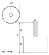 Walraven Schwingungsdämpfer VibraTek SB-M 1x AG M8 20x38mm 180N | 2801700181