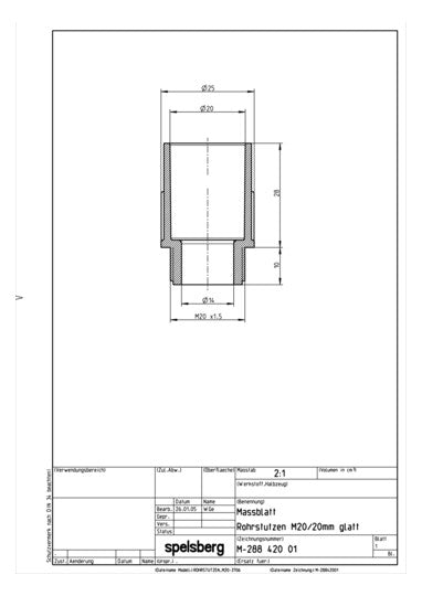 SPELSBERG Kabeleinsteckstutzen IP20 lgr RST M20 20mm hfr offen