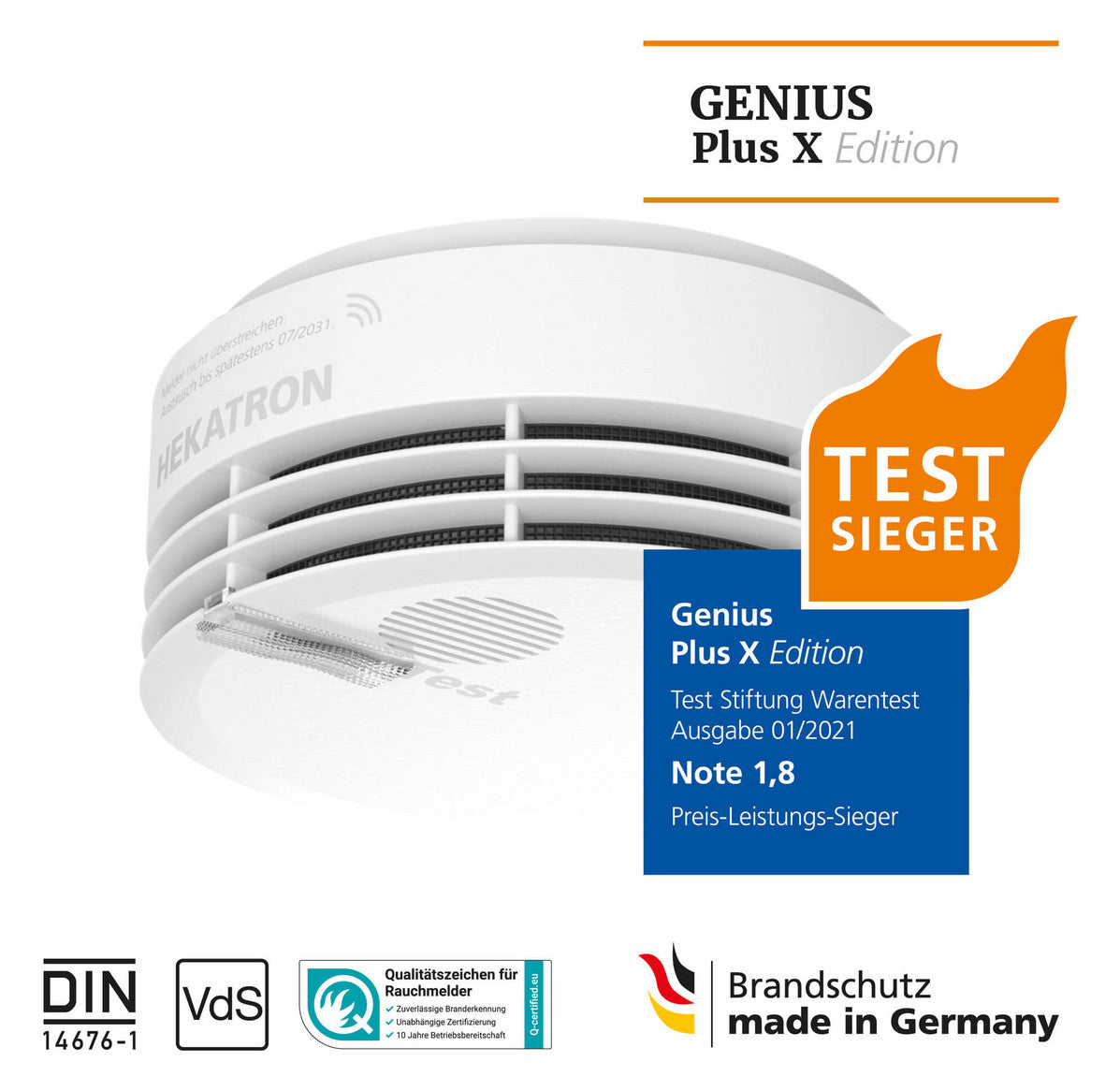 HEKATRON Rauchmelder Funk 3V/DC VdS ws Genius Plus X autark 10J Batt