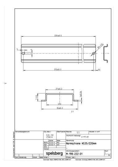 SPELSBERG Tragschiene ST vz 35/7,5mm NS 35-220 L222mm