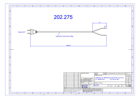BACHMANN Netzanschlussleitung 3m 2,5A ws 202.275 2x0,75qmm IP20 Euro-Steck PVC