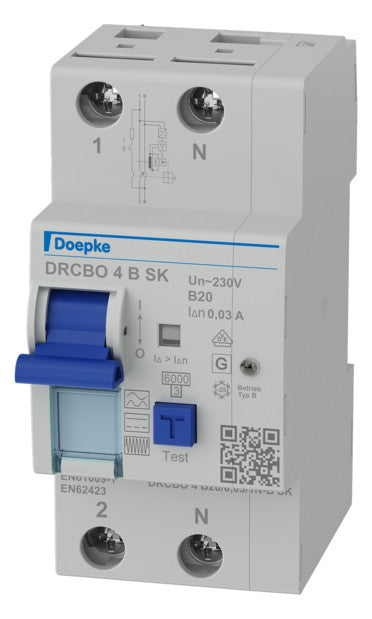 DOEPKE FI/LS-Schutzschalter B20 2p 0,03A DRCBO 4 B20/0,03/1N-B SK B 6kA 2,5TE 1p