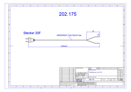 BACHMANN Netzanschlussleitung 3m 2,5A sw 202.175 2x0,75qmm IP20 Euro-Steck PVC