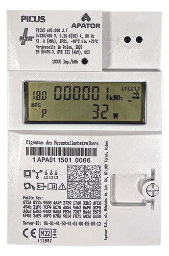 NZR Drehstromzähler A 5A elektr digi 60A mMe eHZ Picus, Lief. + Bez., DT, MI Vier