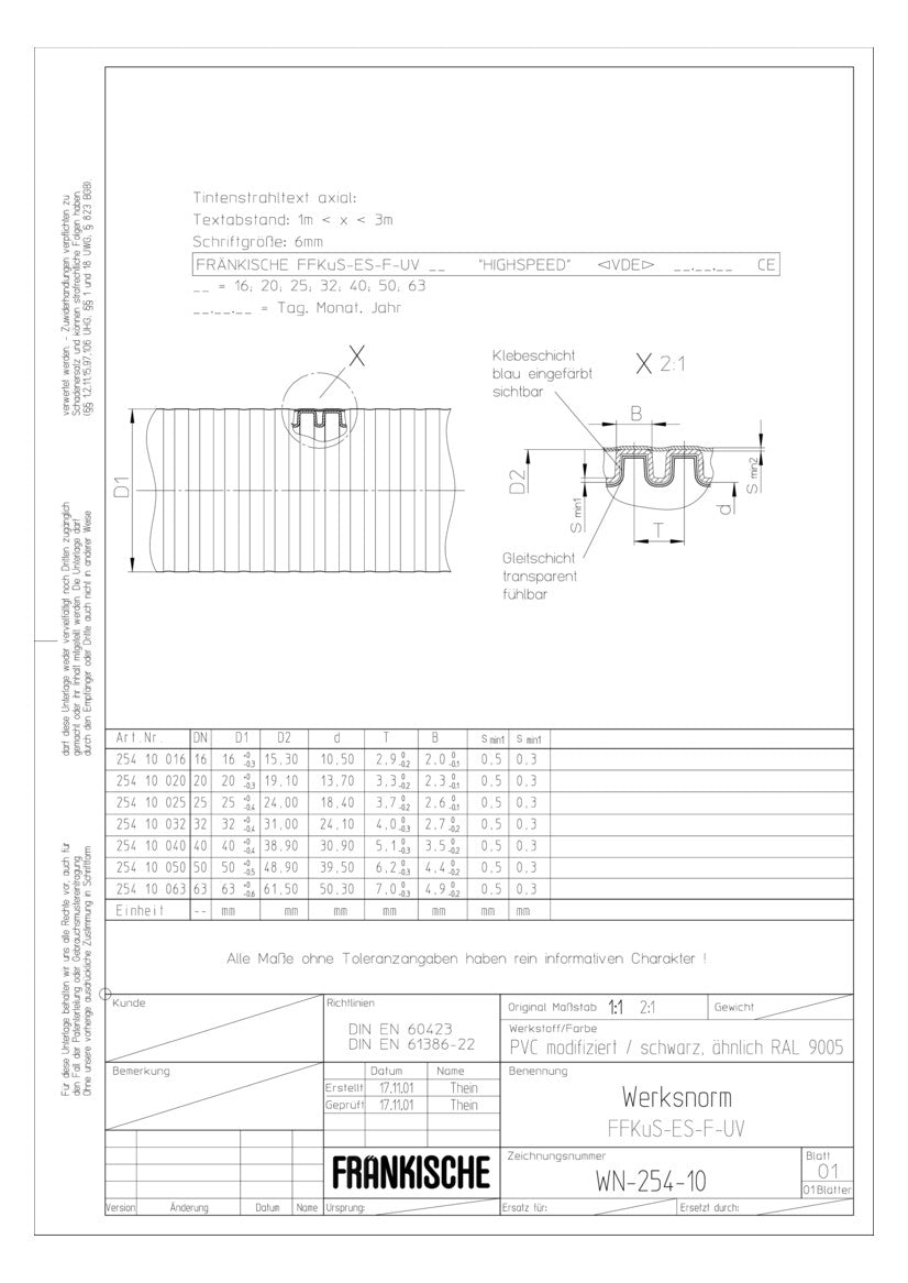 FRÄNKISCHE Wellrohr  25mm PVC PVC sw FFKuS-ES-F-UV 25 UV-best 1250N -25-60°C