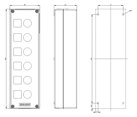 SIEMENS Aufbaugehäuse Kst  22mm IP68 3SU1806-0AA00-0AB1 85x280x63,8mm