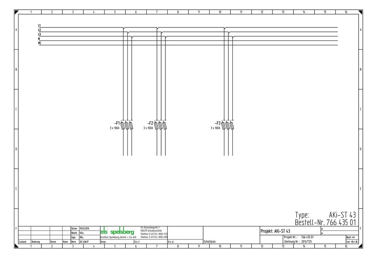 SPELSBERG Lasttrenngehäuse NH00 100A AKi-ST 43 690V 600x210x300mm IP65