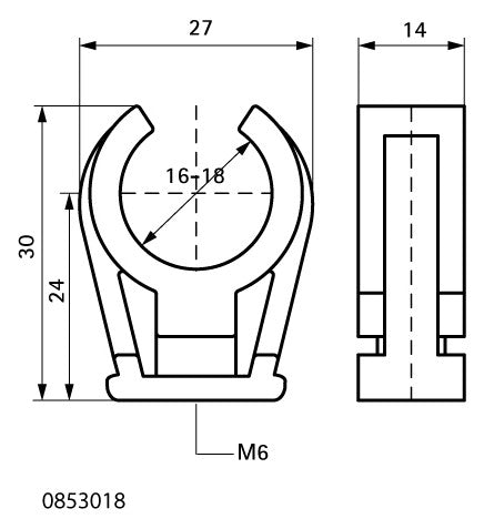 WALRAVEN Rohrclip PP einzeln 14x27x30 M6 weiß16-18 mm