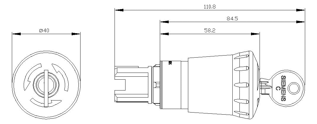 SIEMENS Not-Aus Taster EB IP00 Schlüssel 3SU1000-1HR20-0AA0 1Ö  22mm Schraub