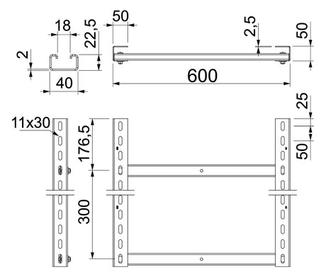 BETTERMANN Kabelleiter 50x600x3000mm SLM50C40F 60 FT Profil ungelocht
