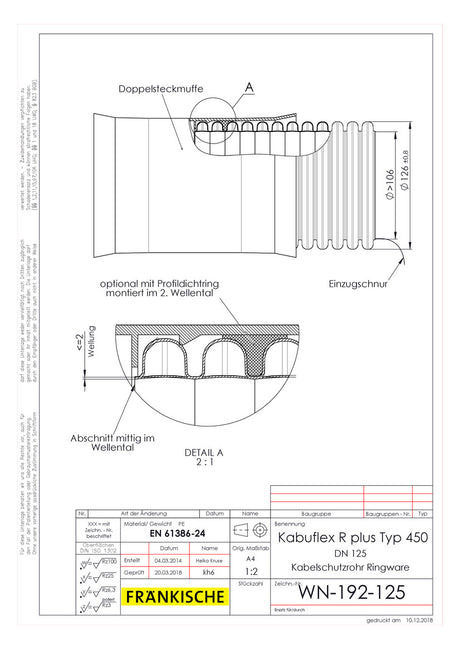 FRÄNKISCHE Kabelschutzrohr sw flex Kst Kabuflex R plus 450 co2ntrol, Type  108/
