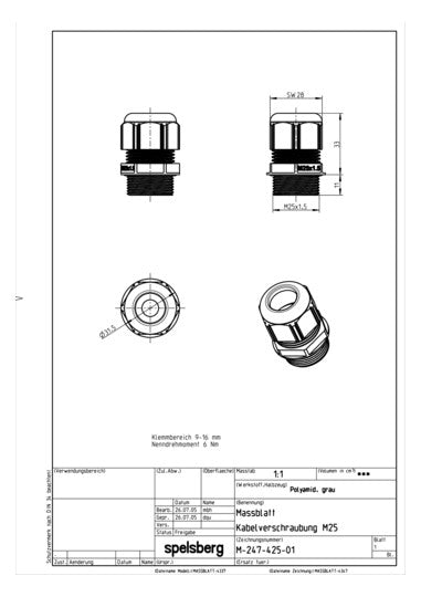 SPELSBERG Kabelverschraubung M25 PA sw KVR M25-MGM/sw 8mm IP68 ger unbeh