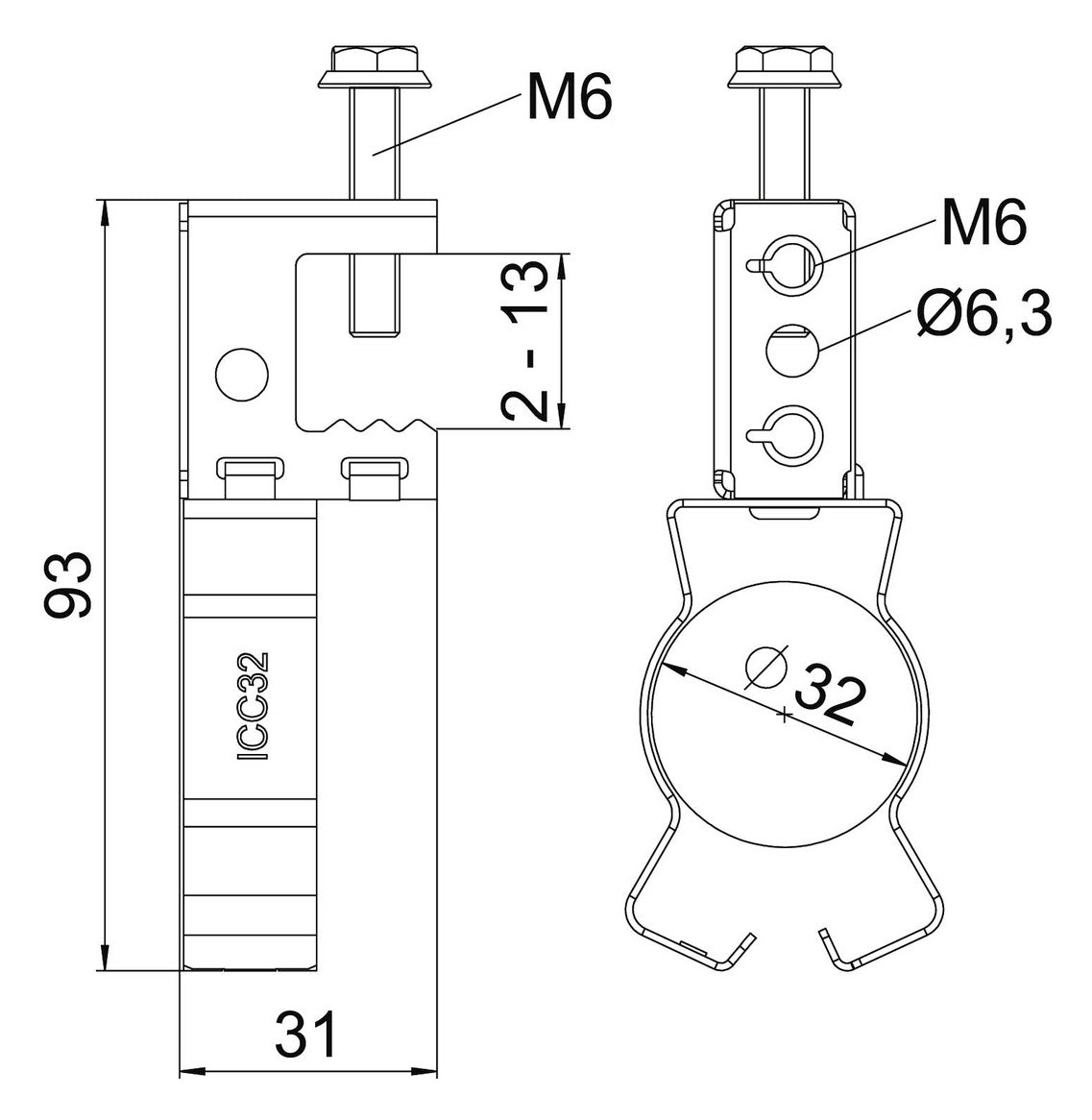 BETTERMANN Befestigungsklammer  30-32mm SKS 213 D32 2-13mm ST Zn/AluLam