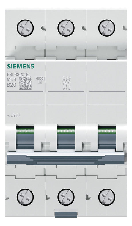 SIEMENS Leitungsschutzschalter UC B 20A 5SL6320-6 3p 400V 3TE 50Hz IP20