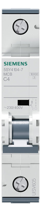 SIEMENS Leitungsschutzschalter UC C 4A 5SY4104-7 1p 400V 1TE 50Hz IP20