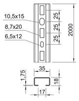 BETTERMANN C-Profilschiene ST 17mm CMS3518P2000FS 2000x35x18mm D1,75mm