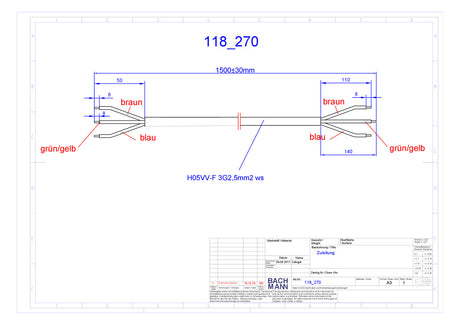 BACHMANN Netzanschlussleitung 1,5m 16A 118.270 3x2,5qmm ws IP20 Aderendh PVC