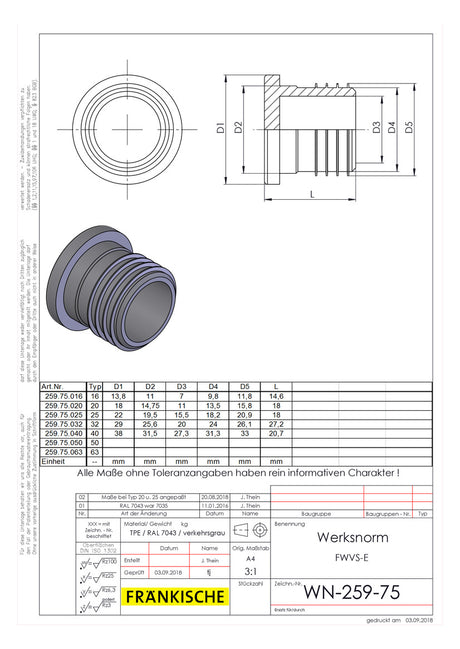 FRÄNKISCHE Rohrverschlussstopfen Kst gr FWVS-E 32  32mm luftd