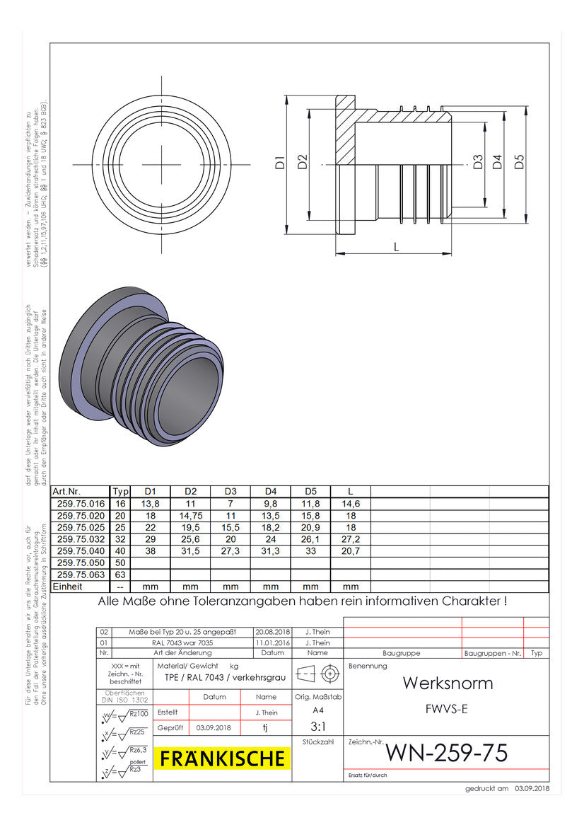 FRÄNKISCHE Rohrverschlussstopfen Kst gr FWVS-E 25  25mm luftd