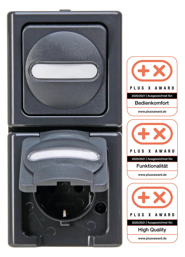 KOPP Steckdosenkombination AP Aus anth BLUEELECTRIC 130815000 IP44 glz m.Bel