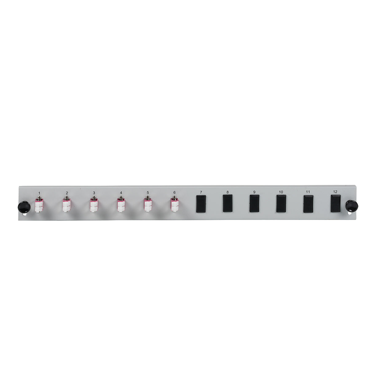 Bestückte 12 Port Frontblende mit 6 x LC Duplex Kupplung OM4 vertikal, grau - SB-FP-6SC-S-OM4
