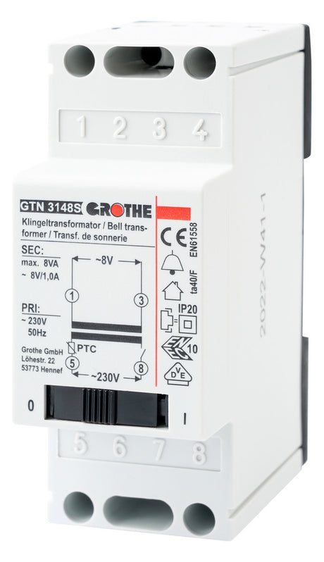 GROTHE Klingeltransformator 230V 8V 1A GTN 3148 S REG 2TE