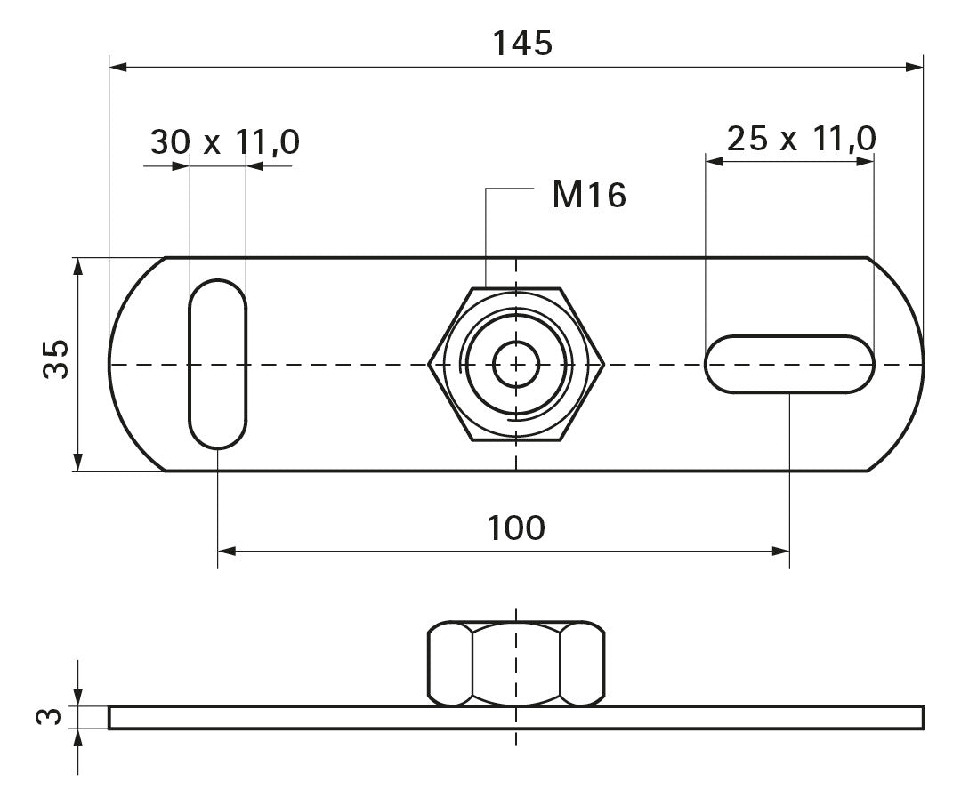 Walraven Grundplatte V4A 1.4404 IG M16 L: 145 CO2-geschweißte Mutter | 6717016