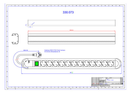 BACHMANN Steckdosenleiste 12f sw 2m 35° PRIMO 330.073 m.Ein/Aus IP20 1,5qmm