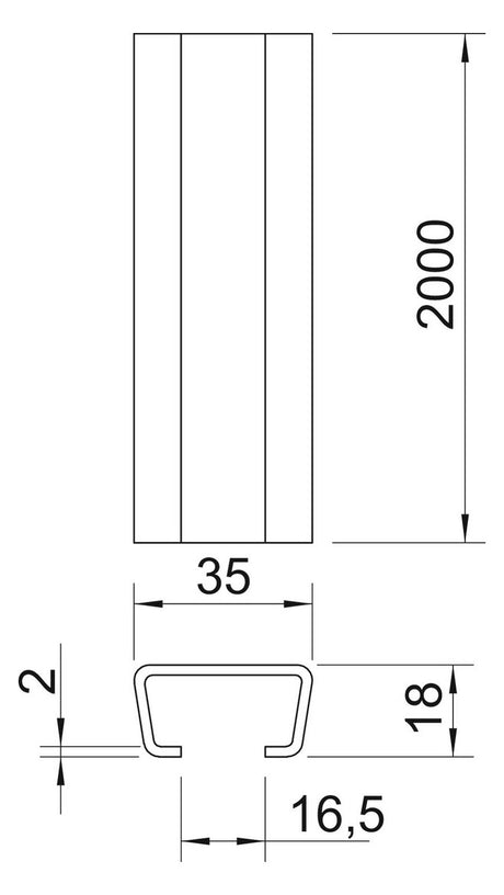 BETTERMANN C-Profilschiene ST 16,5mm AMS3518UP2000BK 2000x35x18mm D2mm