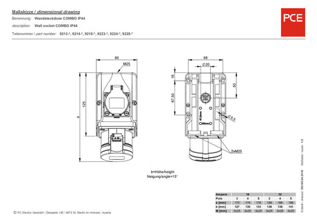 PC ELECTRIC CEE-Kombi Kst gr IP44 1x16A5p400V 1Steckd 9215-6