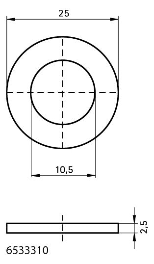 WALRAVEN Unterlegscheibe flach ev 25x2,5 / Loch 10,5 - MLAR - für 38x40