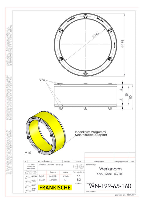 FRÄNKISCHE Mauerdurchführung  200mm Kabu-Seal 160/200 Pressringdichtung