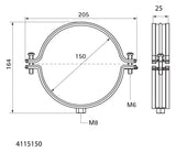 WALRAVEN Lüftungsschelle Aero sv 150 mm M8 fixierte Schallschutzeinlage TPE