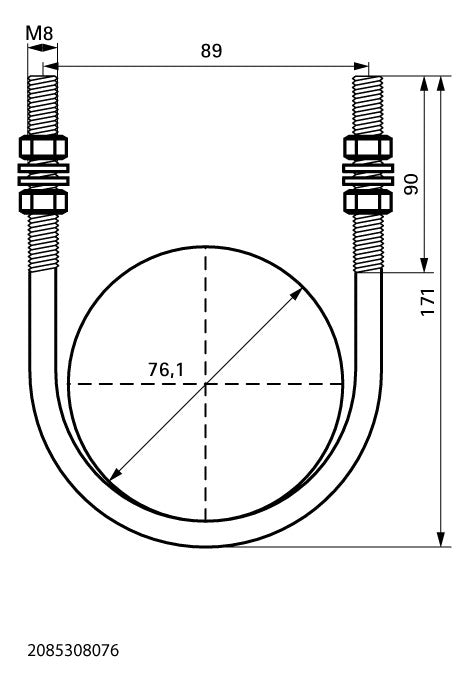 Walraven Rundstahlbügel lang 2 1/2 Zoll ev 76,1mm M8 inkl. 4x Muttern/U-Scheiben | 2085308076