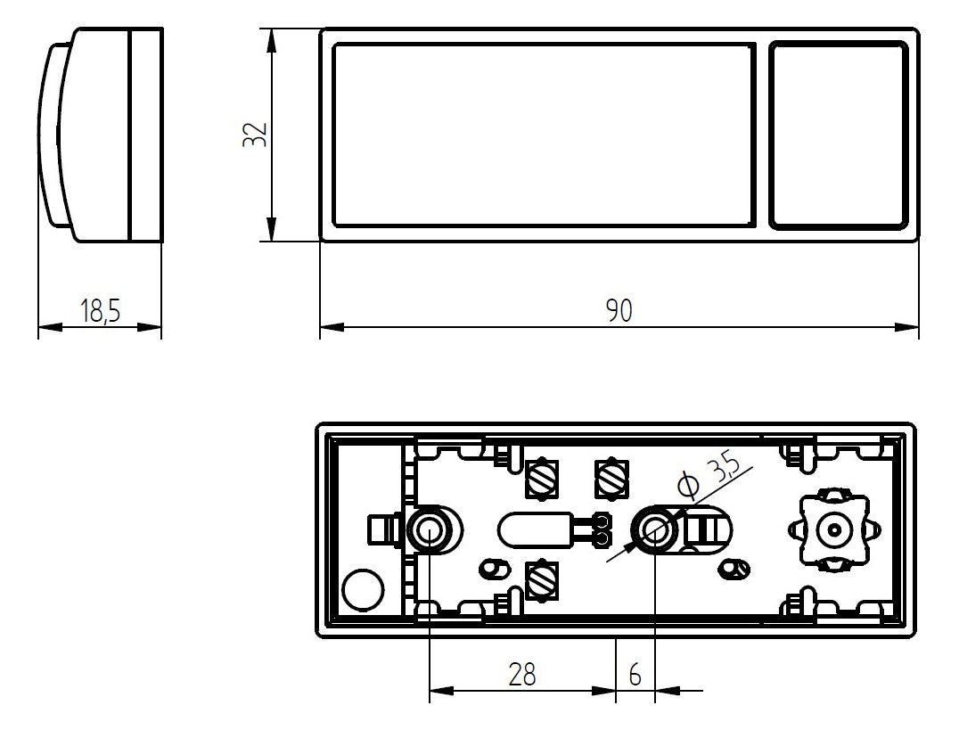 GROTHE Klingeltaster Kst ws AP rechteck COMBIFIX MONTILUX 2154 m.Bel 18,5mm