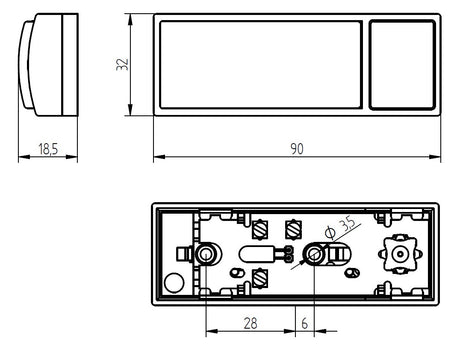 GROTHE Klingeltaster Kst ws AP rechteck COMBIFIX MONTILUX 2154 m.Bel 18,5mm