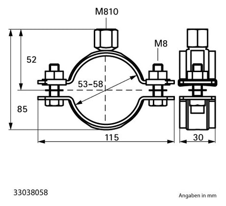 WALRAVEN Schwerlastschelle HD500 BUP 53-58 mm M8/M10 Zweischraubenschelle