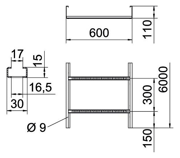 BETTERMANN Kabelleiter 110x600x6000mm vz WKLG-Serie WKLG 1160 FS Profil ungelocht
