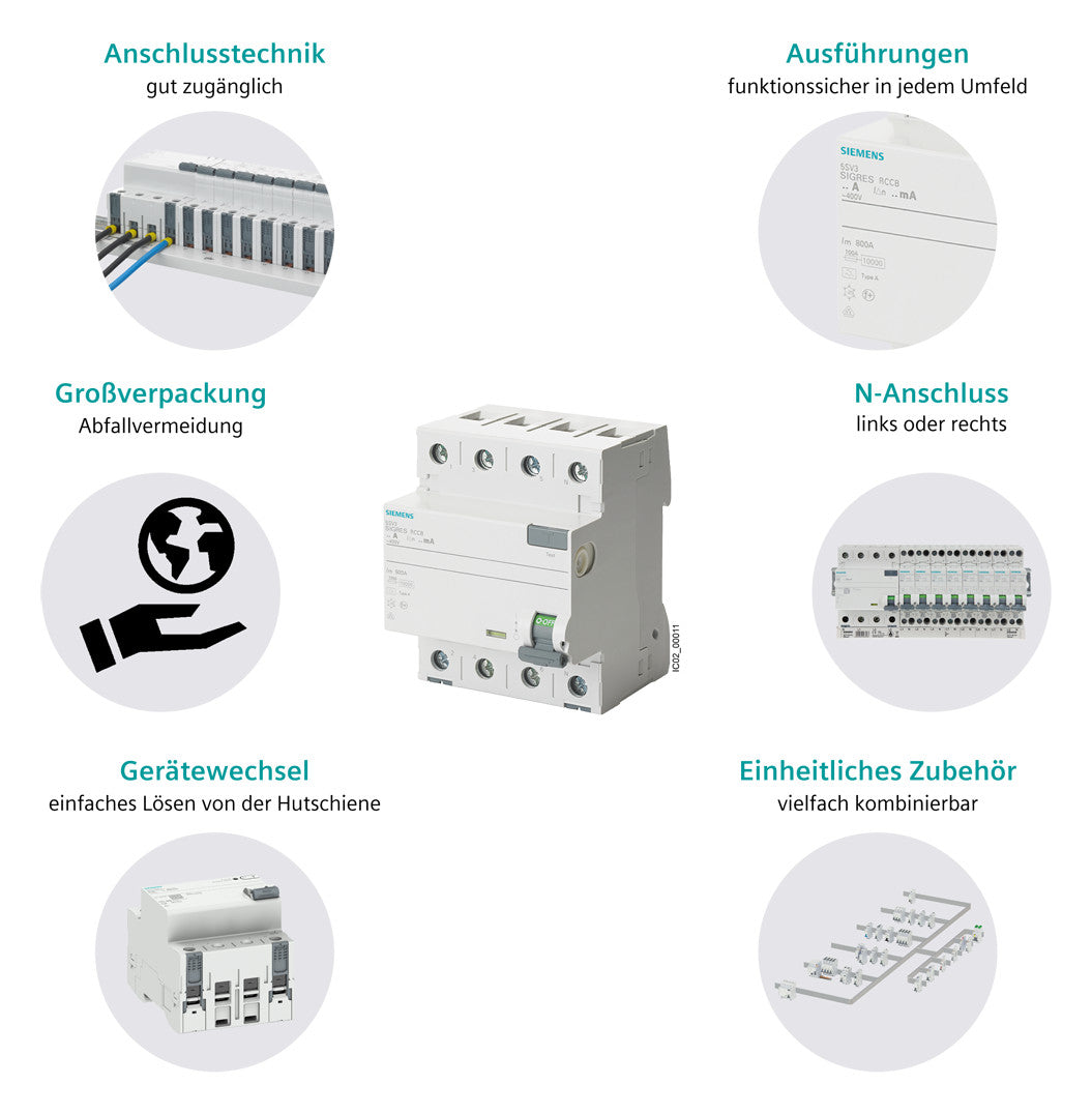 SIEMENS FI-Schutzschalter A 2p 230V 16A 5SV3311-6 0,03A 2TE REG 10kA 1kA/stoß