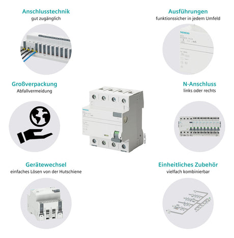 SIEMENS FI-Schutzschalter A 2p 230V 25A 5SV3312-6KL 0,03A 2TE REG 10kA 1kA/stoß