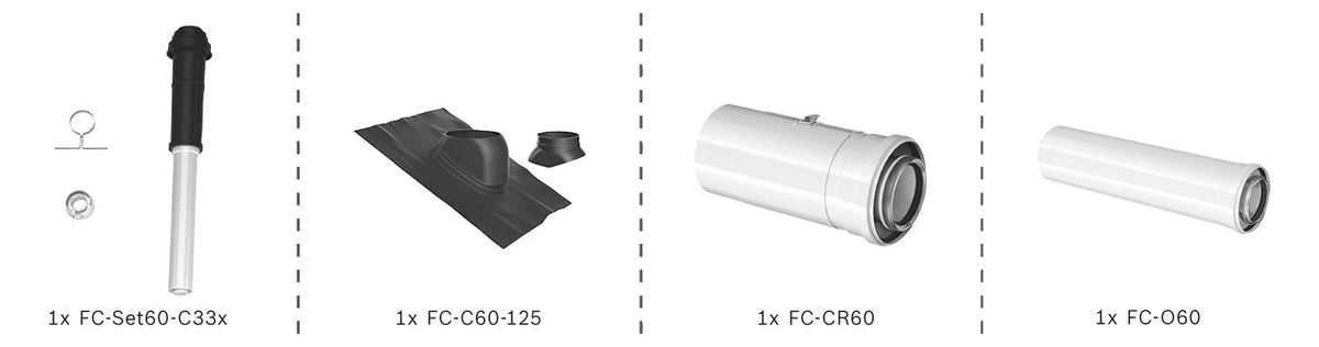 Bosch Abgas-Standardpaket BOPA FC39 Dachdurchgang 60/100 schwarz, RLU | 7739619191