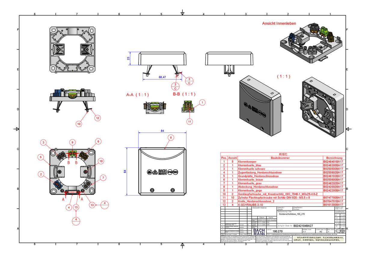 BACHMANN Herdanschlussdose AP/UP IP20 190.270 5x2.5qmm Schraubkl cws